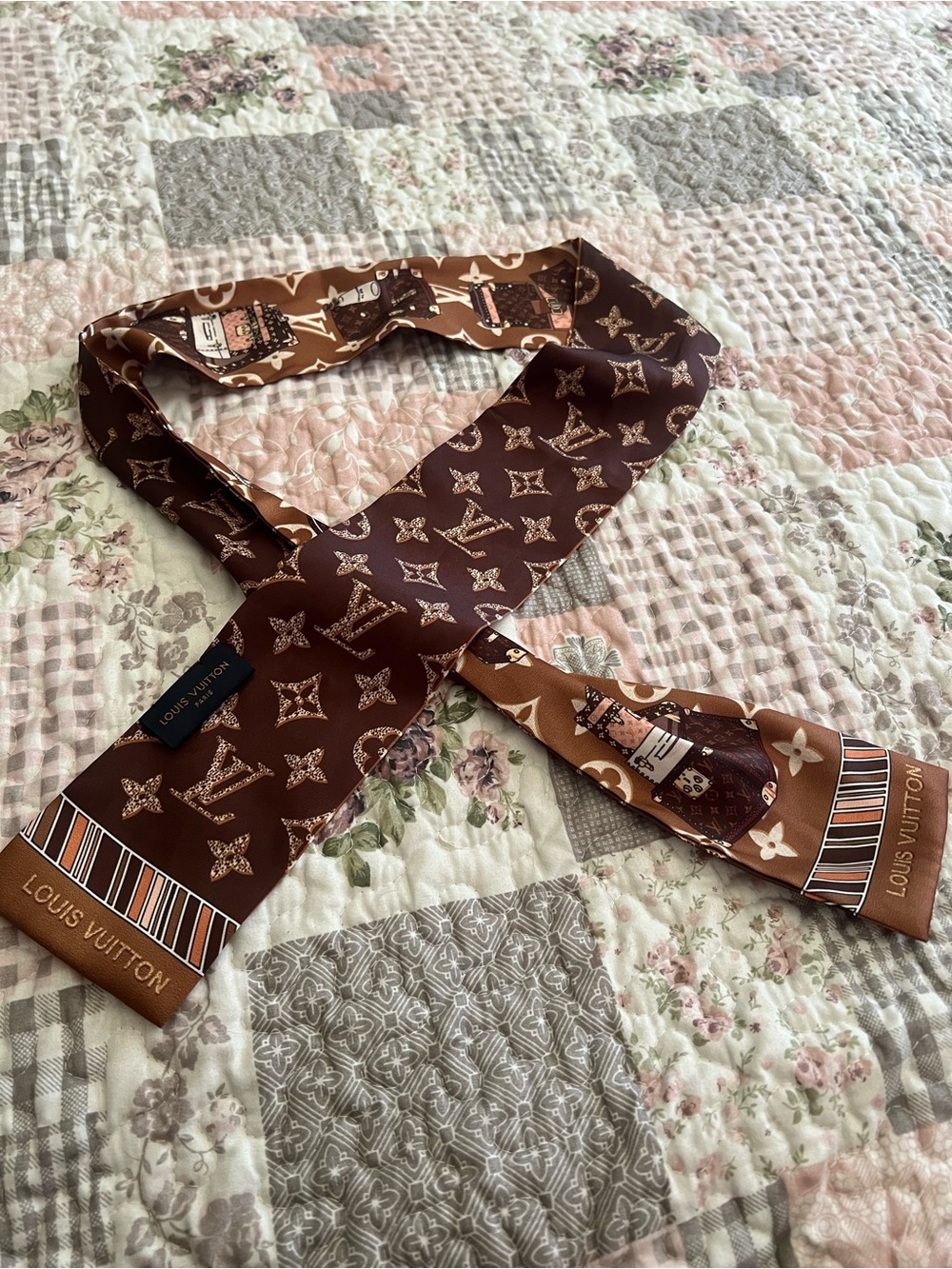 Louis Vuitton Brown & Tan Monogram Silk Twilly /bandeau